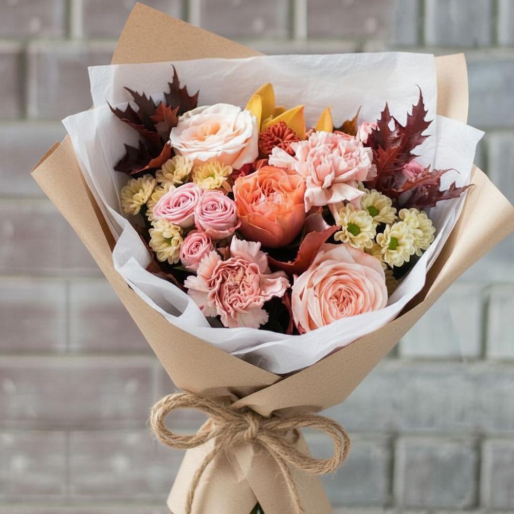 Букет цветов из: Гвоздики, Хризантемы и Розы в Октябрьском Республики Крым