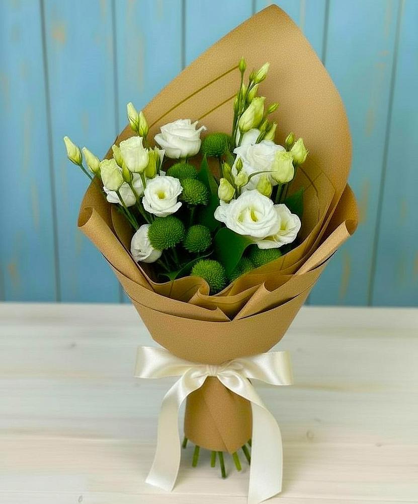 Букет цветов из: Хризантемы и Лизиантусы в Октябрьском Республики Крым