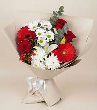 Букет цветов из:  Розы, Хризантемы, Герберы и Лилии в Октябрьском Республики Крым