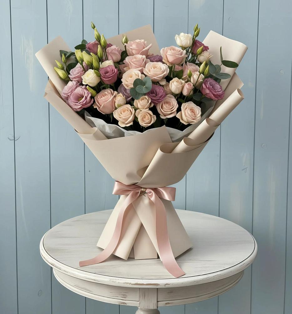 Букет цветов из: Розы и Лизиантусы в Октябрьском Республики Крым