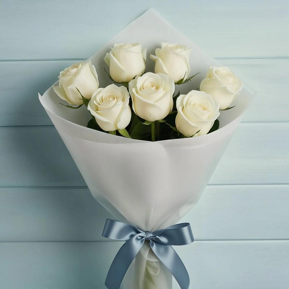 Букет 7 Белых роз Эдлесс Лав в Октябрьском Республики Крым